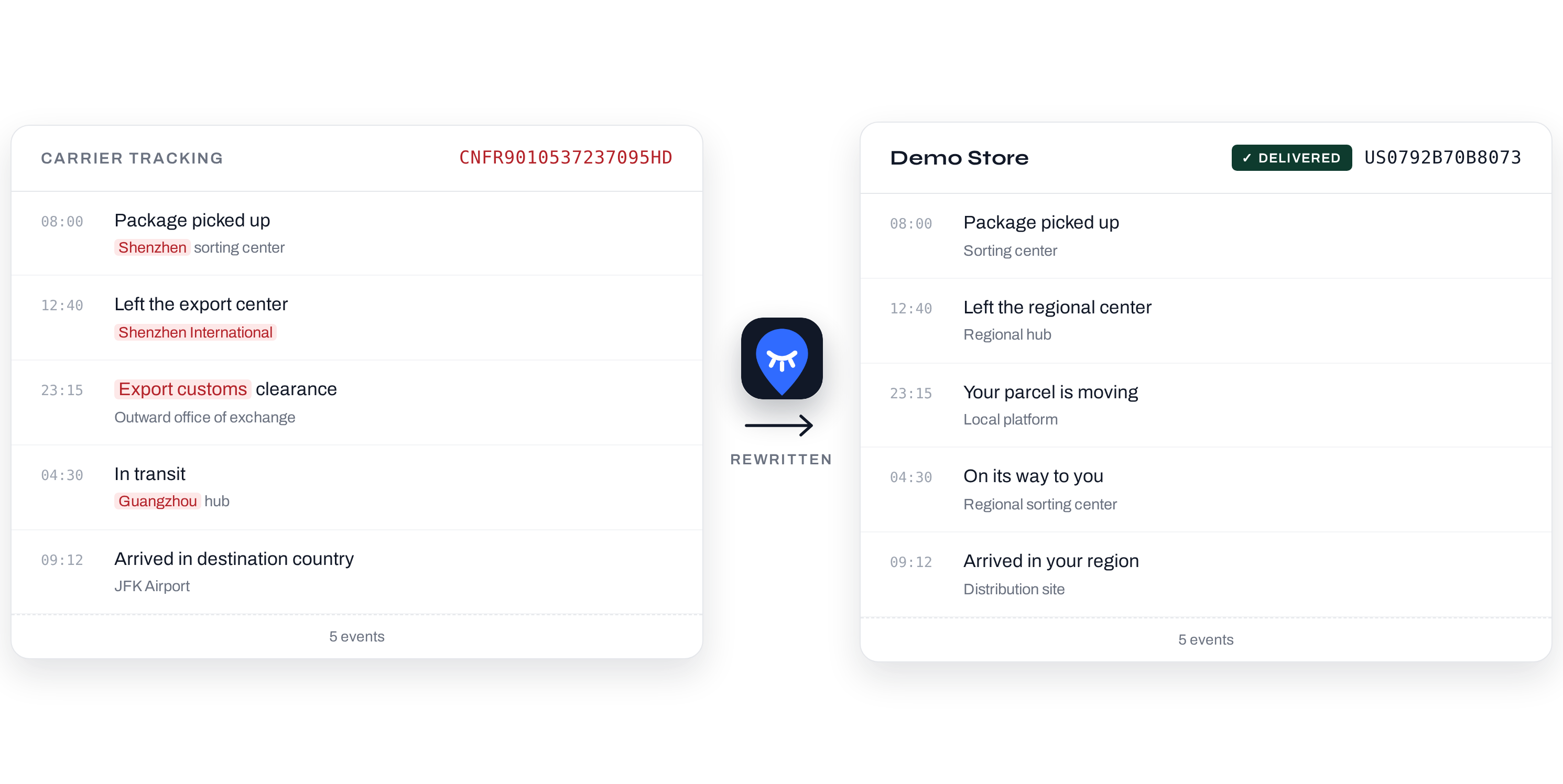 HideMyDrop order tracking page in a browser window, delivered order